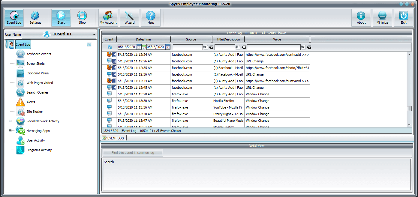 Spyrix Employee Monitoring - Event Log