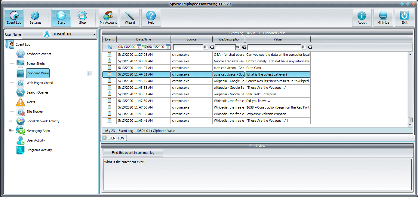 Spyrix Employee Monitoring - Clipboard value