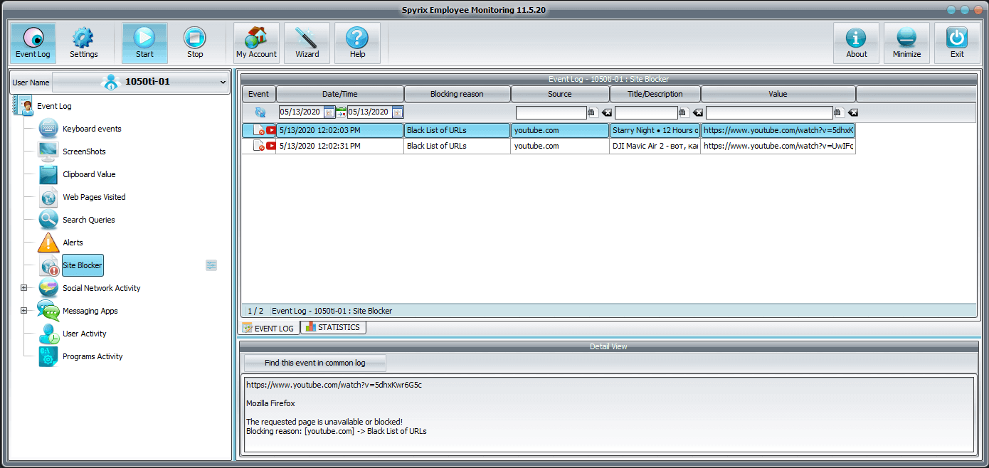 Spyrix Employee Monitoring - Site blocker