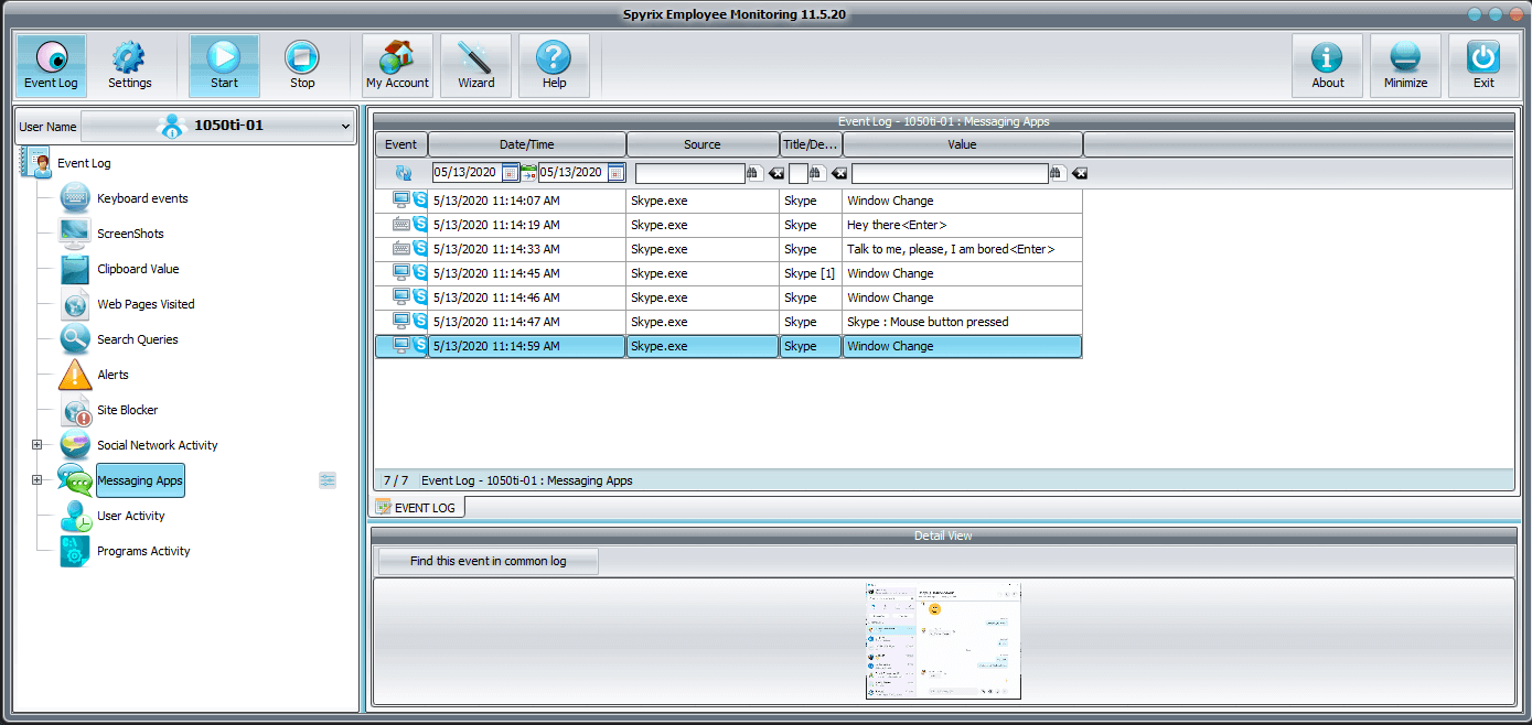 Spyrix Employee Monitoring - Messaging apps