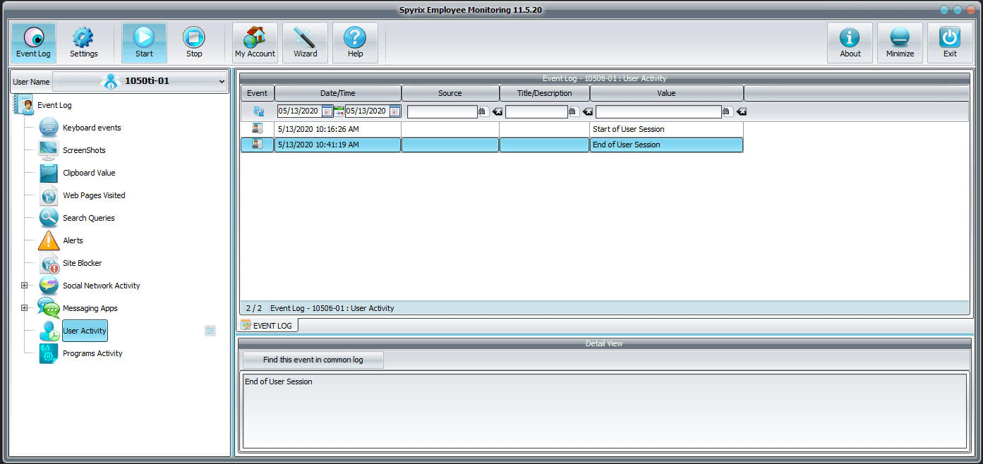 Spyrix Employee Monitoring - User activity
