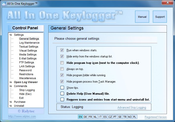 All-in-one Keylogger Control Panel. General Settings. Step 1.