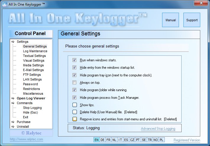 All-in-one Keylogger Control Panel. General Settings. Step 2.