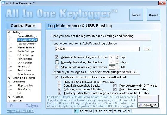 All-in-one Keylogger control panel. Log maintenance and USB flushing
