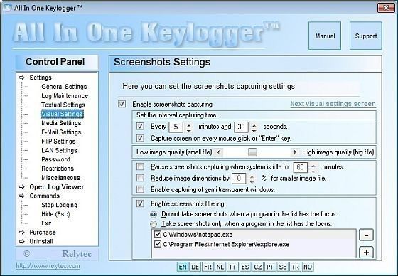 All in one keylogger control panel. Screenshots Settings.