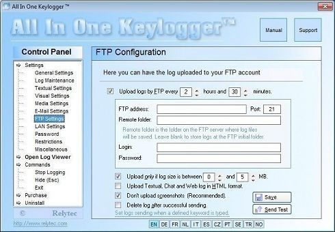 All-in-one keylogger FTP configuration.