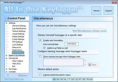 All-in-one Keylogger miscellaneous settings