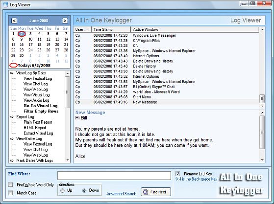 All-in-one Keylogger textual log viewer