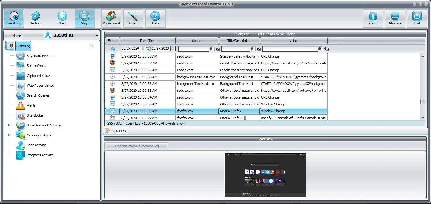 Spyrix Personal Monitor all events logging