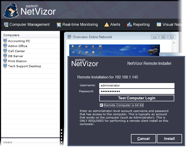 Spytech NetVizor management features