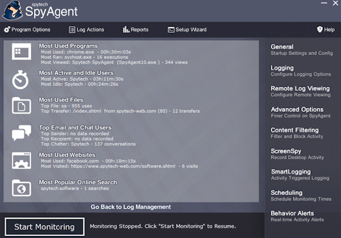 Spytech SpyAgent Stealth Edition - intuitive user graphical interface