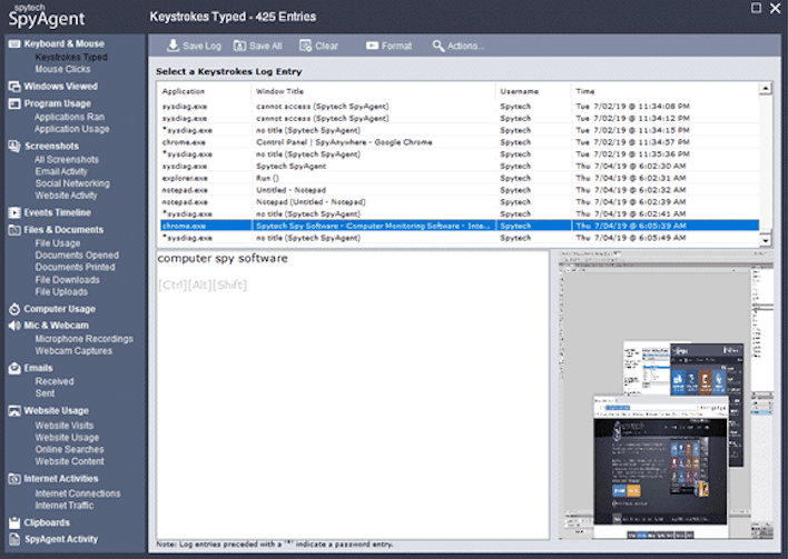 Spytech SpyAgent Stealth Edition - records all keystrokes typed