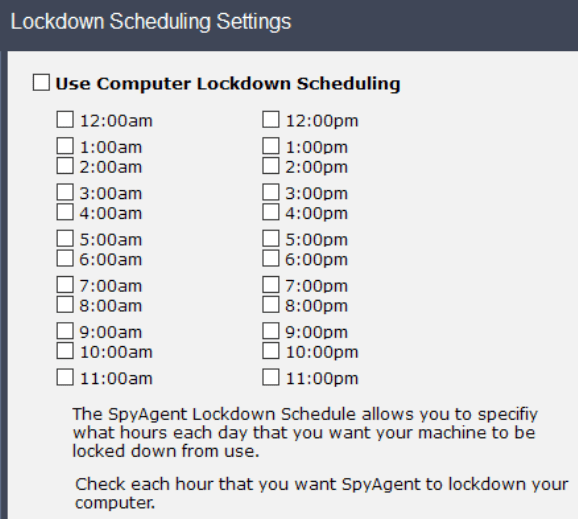 Spytech SpyAgent Stealth Edition - Lockdown scheduling settings
