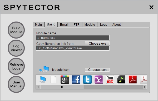 Spytector Basic settings.